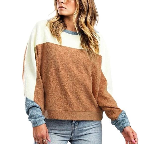 Free People Colorblock Sweater - Cream, Brown, Blue - Picture 1 of 4